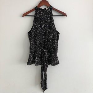 She Sky Black White Polka Dot Tie Front Sleeveless